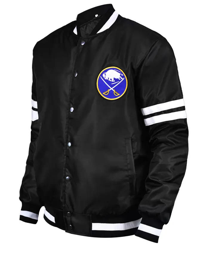 Buffalo Sabres Black Satin Letterman Varsity Jacket Front