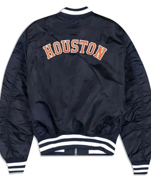 Buy Houston Astros Navy Blue Satin MA-1 Bomber Jacket For Men And Women