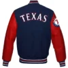 Buy Now Texas Rangers Navy Blue And Red Full Snap Varsity Jacket For Unisex