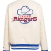 Buy Now Texas Rangers White Full Snap Bomber Jacket For Sale