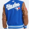 Buy Now Toronto Blue Jays Blue and Brown Letterman Jacket For Sale