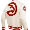 Buy Team Atlanta Hawks White And Red Satin Varsity Jacket