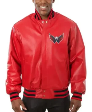 Capitals Leather Red Leather Bomber Jacket