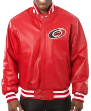Carolina Hurricanes Red Leather Vintage Bomber Jacket