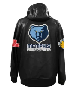 Casimir Memphis Grizzlies Black Leather Hooded Bomber Jacket Back