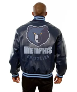 Casimir Memphis Grizzlies Navy Leather Bomber Jacket Back