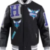 Cecil Charlotte Hornets Black Letterman Wool Varsity Jacket