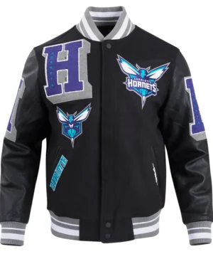 Cecil Charlotte Hornets Black Letterman Wool Varsity Jacket