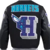 Cecil Charlotte Hornets Black Letterman Wool Varsity Jacket Back
