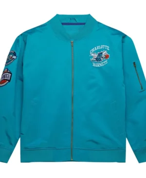 Charlotte Hornets Blue Satin Bomber Zip Jacket