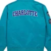 Charlotte Hornets Blue Satin Bomber Zip Jacket Back