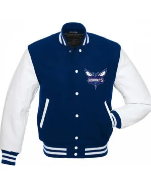Charlotte Hornets Blue and White Wool Full Snap Varsity Jacket