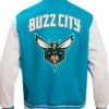 Charlotte Hornets Wool Blue And White Varsity Jacket Back