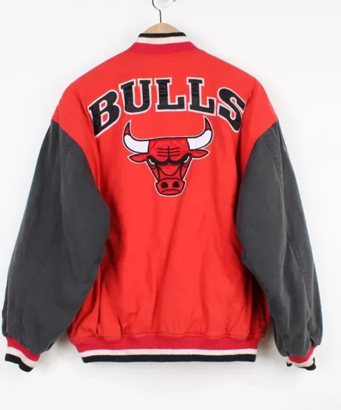 Chicago Bulls Vintage Red and Black Varsity Jacket Back