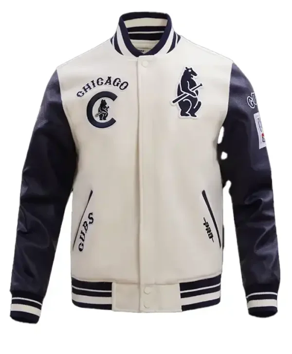 Chicago Cubs Wool White And Black Varsity Jacket
