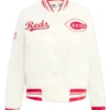 Cincinnati Reds Full Snap White And Red Wool Varsity Jacket
