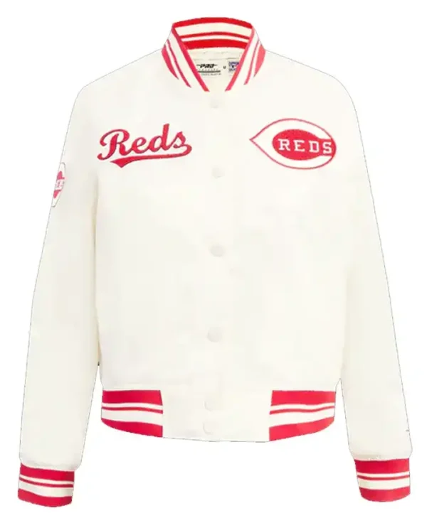Cincinnati Reds Full Snap White And Red Wool Varsity Jacket