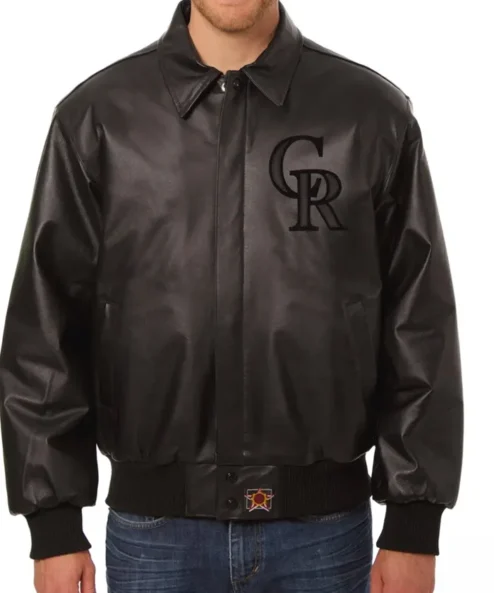Colorado Rockies Black Leather Bomber Jacket