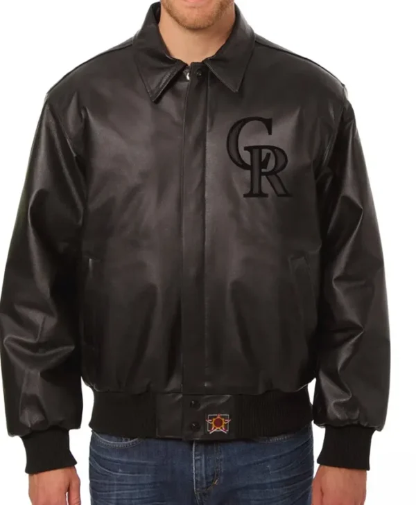 Colorado Rockies Black Leather Bomber Jacket