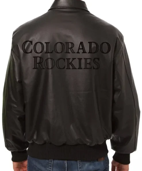 Colorado Rockies Black Leather Bomber Jacket Back