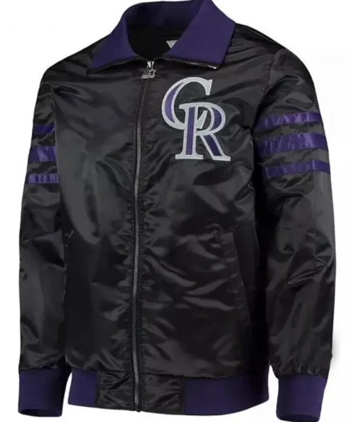 Colorado Rockies Black Satin Bomber Jacket