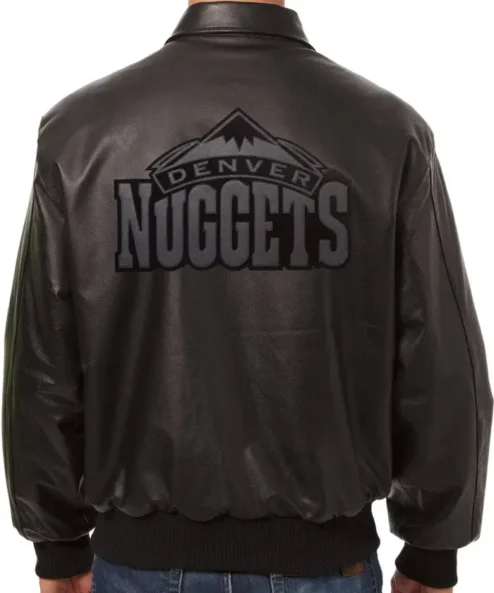 Dach Denver Nuggets Black Leather Bomber Jacket Back