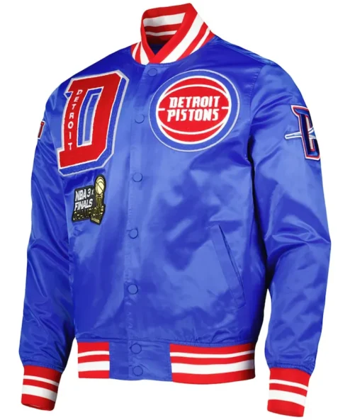 Detroit Pistons Blue and Red Satin Varsity Jacket
