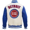 Detroit Pistons White and Blue Wool Varsity Jacket Back