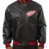Detroit Red Wings Black Leather Vintage Bomber Jacket