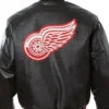 Detroit Red Wings Black Leather Vintage Jacket