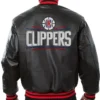 Duncan Mills Los Angeles Clippers Black Leather Bomber Jacket Back