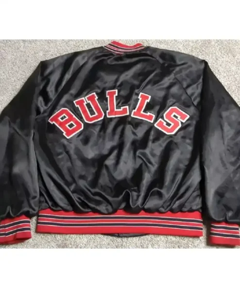 Elisabeth Chicago Bulls Vintage Black Satin Varsity Jacket Back