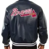 Get Now Atlanta Braves Leather Navy Blue Bomber Jacket For Sale