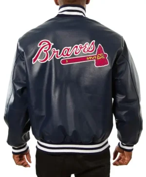 Get Now Atlanta Braves Leather Navy Blue Bomber Jacket For Sale