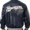 Get Now Milwaukee Brewers Leather Bomber Navy Blue Jacket For Unisex
