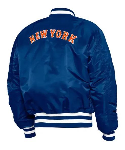 Get Now New York Mets Blue Satin Ma-1 Varsity Jacket For Sale