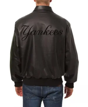 Get Now New York Yankees Full Black Leather Bomber Jacket For Sale