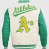 Get Now Oakland Athletics Rib Wool Cream Varsity Jacket For Sale