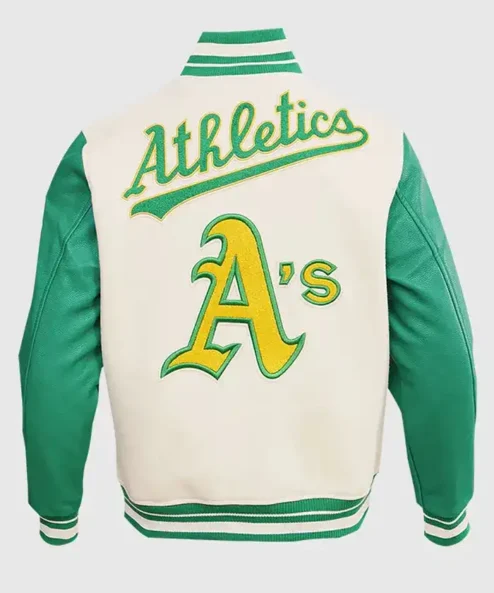 Get Now Oakland Athletics Rib Wool Cream Varsity Jacket For Sale