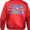 Get Now Texas Rangers Bomber Full Snap Satin Red Jacket For Sale