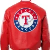 Get Now Texas Rangers Red Varsity Leather Jacket For Sale
