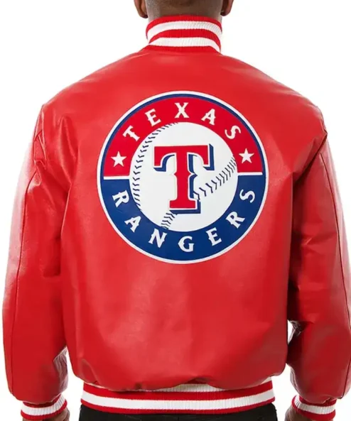 Get Now Texas Rangers Red Varsity Leather Jacket For Sale