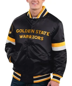 Golden State Warriors Black Starter Satin Varsity Jacket
