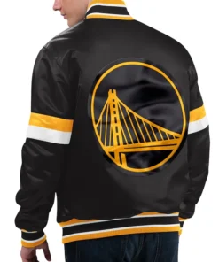 Golden State Warriors Black Starter Satin Varsity Jacket Back
