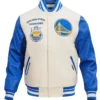 Golden State Warriors White And Blue Wool Varsity Jacket