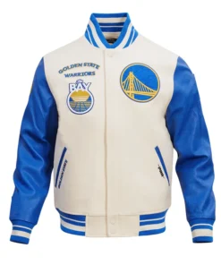 Golden State Warriors White And Blue Wool Varsity Jacket