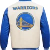 Golden State Warriors White And Blue Wool Varsity Jacket Back