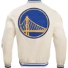 Golden State Warriors White Satin Varsity Jacket Back