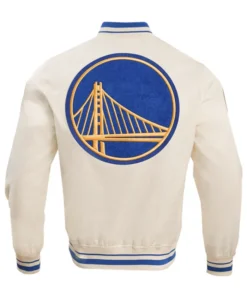 Golden State Warriors White Satin Varsity Jacket Back