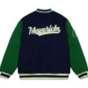Goldner Dallas Mavericks Navy Blue And Green Varsity Jacket Back